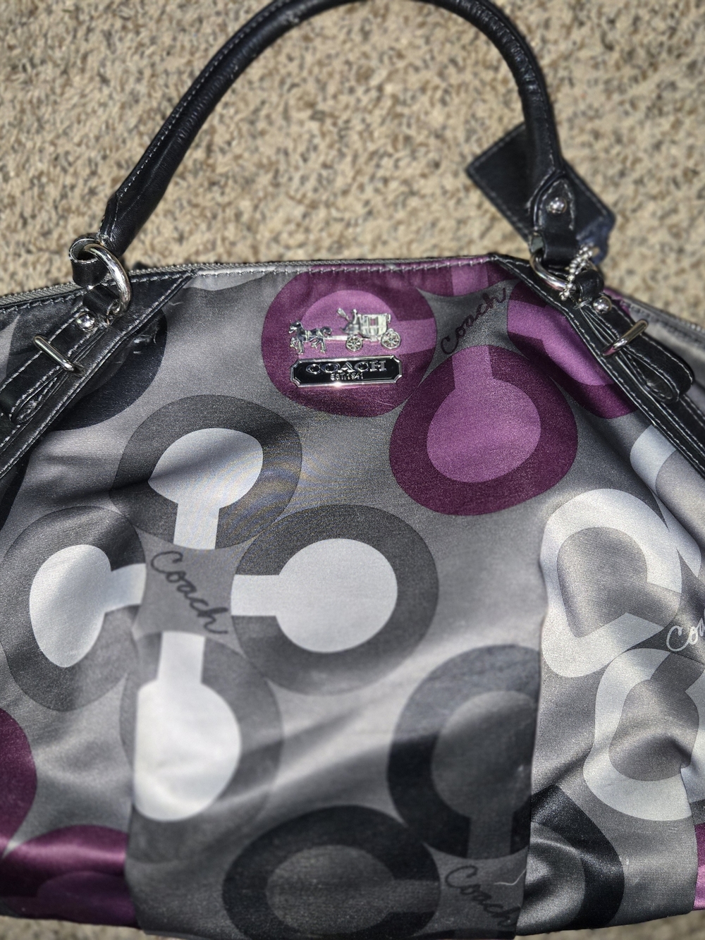 COACH Purple & Gray Signature Satin Purse Bag